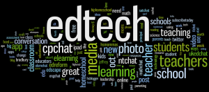 A graphic representation of the words culled from edchat on Twitter, larger or smaller by frequency
