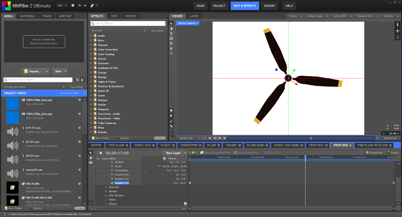 Screenshot, animating Z-axis rotation is easy.